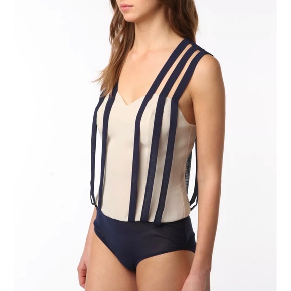 Urban Outfitters Double in Brass Chiffon Strappy Bodysuit Size Large - Picture 3 of 10